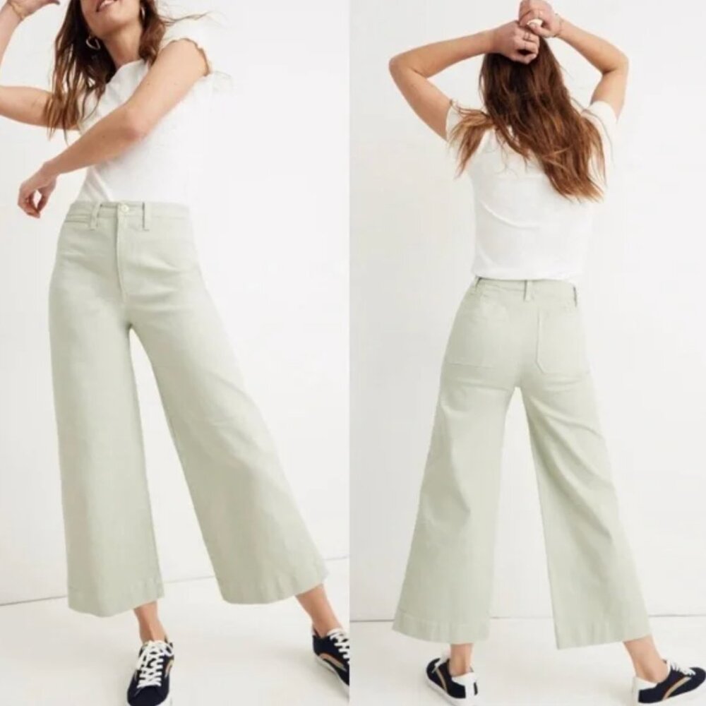 Madewell Wide Leg Cropped Pants in Light Sage